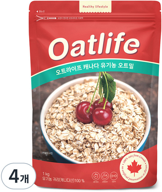 오트라이프 유기농 오트밀, 1kg, 4개