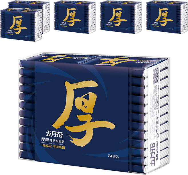 五月花 厚棒袖珍包面紙 8抽, 24包, 6袋
