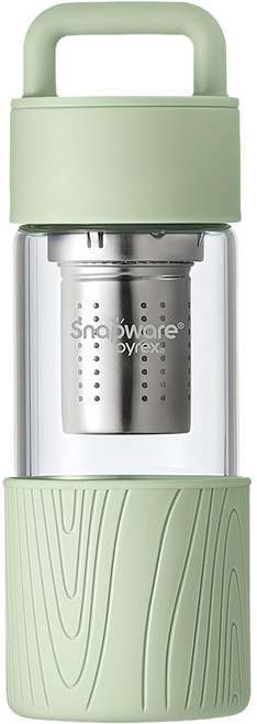 Corelle Brands 康寧餐具 Snapware 晶透手提茶隔耐熱玻璃水瓶, 杉林綠, 480ml, 1個