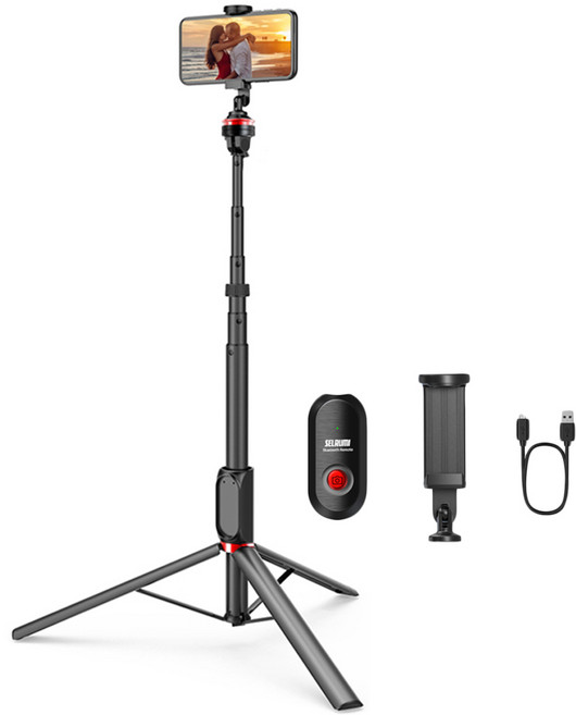셀루미 185cm 올인원 블루투스 스마트폰 셀카봉 삼각대, SEL-ML185E(블랙&레드), 1개