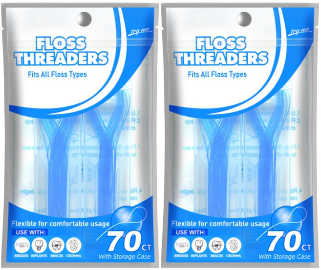 닥터치카 FLOSS THREADERS 교정용 브릿지 치실 홀더, 70개입, 2개