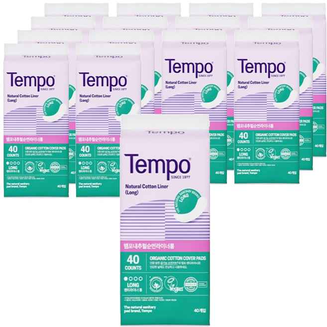 템포 내추럴 순면 팬티라이너, 롱, 40개입, 15개