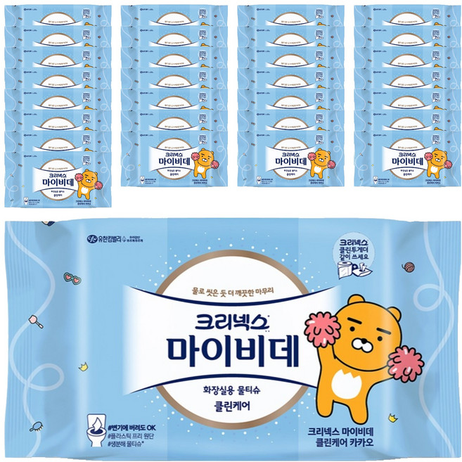 마이비데 클린케어 카카오 화장실용 물티슈 휴대형, 40매, 32개