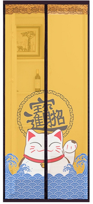 半島良品 魔術膠靜音磁吸防蚊門簾, 加寬 招財貓 黃色