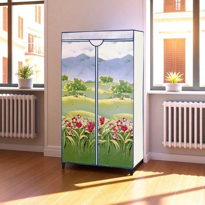 三和牌 DIY收納套管衣櫥組 塑膠衣櫥 外宿租屋 布架合裝 LTP-1型 台灣製造, 山景風光 綠色 + 藍色