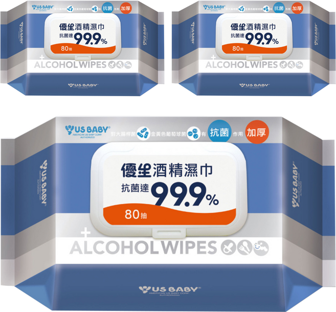 US baby 優生 酒精濕巾 超厚型 20 x 15cm, 1入, 3包