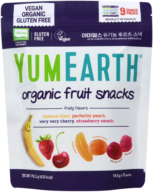 야미얼스 유기농 후르츠 스낵 젤리, 혼합맛(바나나/체리/복숭아/딸기), 178.2g, 1개 - 쿠팡