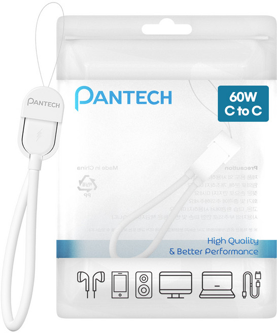 팬텍 C타입-C타입 초고속 충전 휴대용 숏케이블 60W, 1개, 화이트, 16.5cm