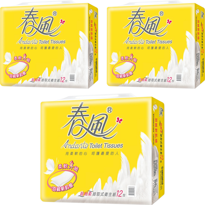春風 超細柔抽取式衛生紙 2層 110張, 12包, 3袋