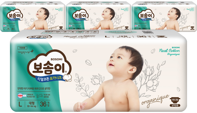 보솜이 리얼코튼 오가니크, 대형(L), 144매