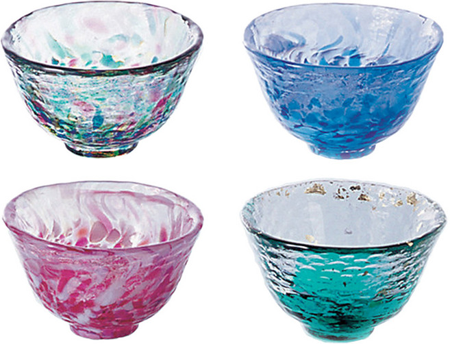 津輕 日本製手作清酒杯組, 多色, 4個