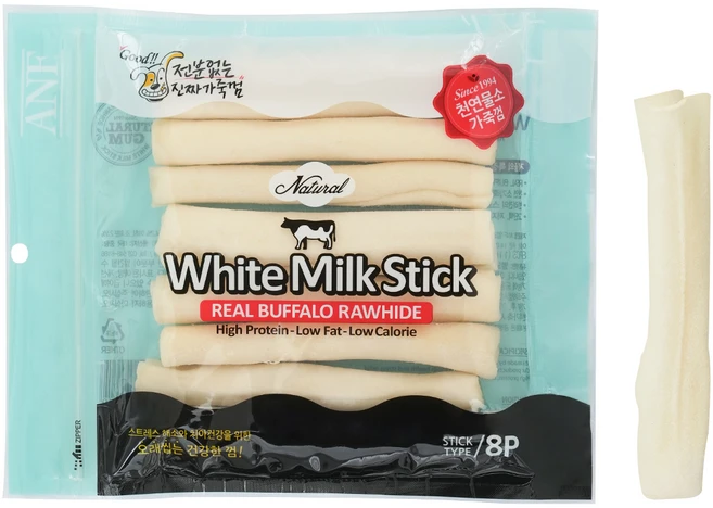 ANF 강아지 로하이드 화이트 밀크스틱 8p, 우유맛, 110g, 1개 - 쿠팡