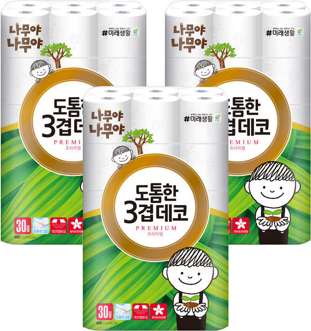 나무야나무야 도톰한 3겹 데코 고급 롤화장지, 30m, 30개입, 3개