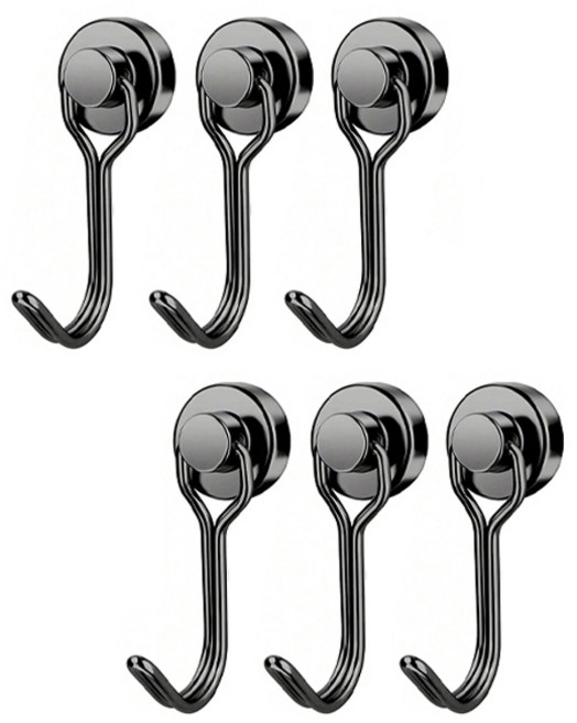 리빙필로 180도 회전식 네오디뮴 자석후크 고리 16 x 43 mm, 블랙, 6개