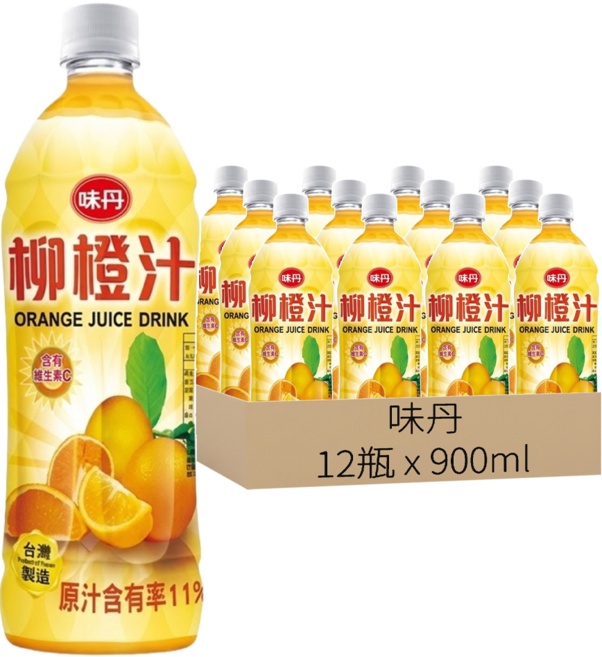 味丹 柳橙汁, 900ml, 12瓶