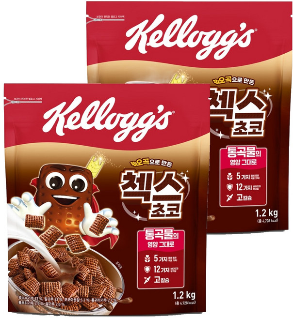 켈로그 오곡으로 만든 첵스 초코 시리얼, 1.2kg, 2개