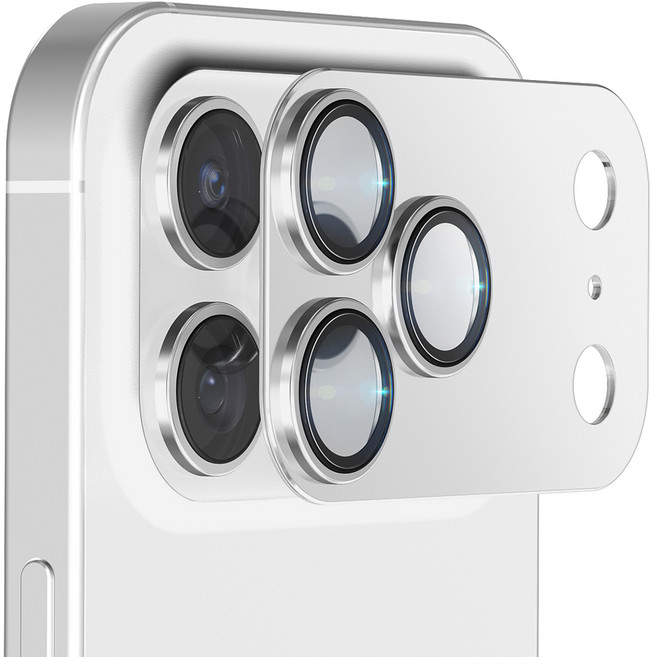 모빌앤조이 일체형 메탈핏 빛번짐방지 강화유리 카메라 렌즈 보호필름 실버 세트, 1세트