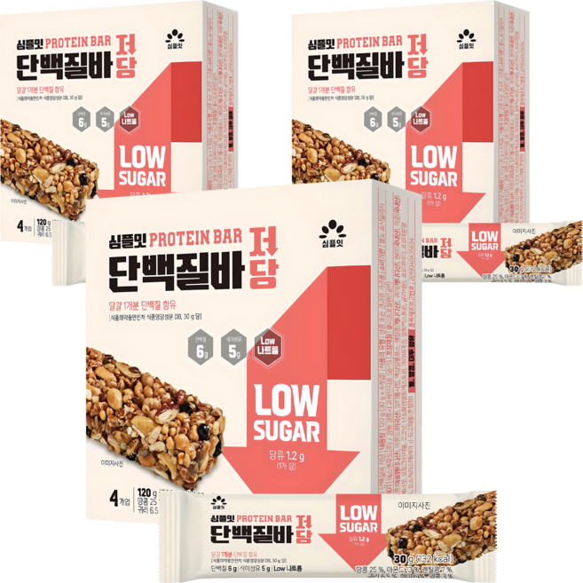 심플잇 단백질바 저당 4p, 120g, 3개