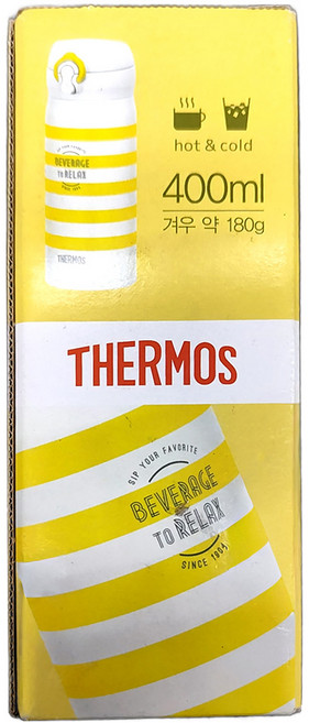 THERMOS 膳魔師 JNL-403K系列 超輕量不鏽鋼保溫瓶, 黃色橫條款, 400ml, 1個