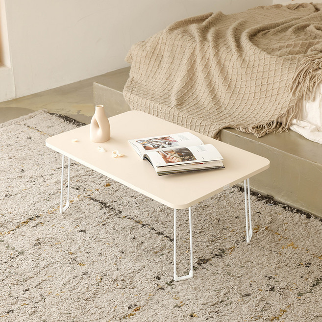 레몬트리 국내제조 E0등급 LPM 720 심플 라운드 접이식 거실 테이블, 바닐라베이지