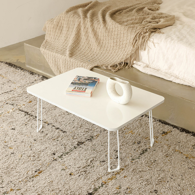 레몬트리 국내제조 E0등급 LPM 720 심플 라운드 접이식 거실 테이블, 화이트펄