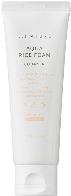 에스네이처 아쿠아 라이스 약산성 클렌징폼, 80ml, 1개