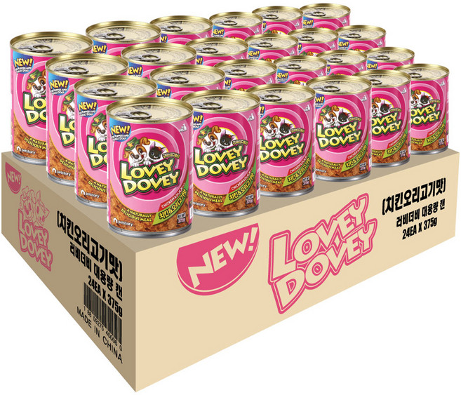 러비더비 강아지 간식캔, 혼합맛(치킨/오리고기), 375g, 24개