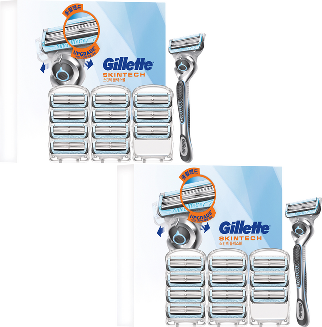질레트 정품 스킨텍 매뉴얼 면도기 핸들 + 면도날 12p 세트, 13개입, 2개