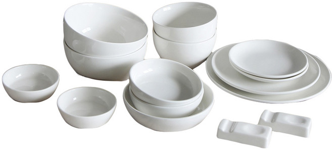 CCLIME 雙人韓式餐具組, 奶油白色, 2個小碗 + 2個大碗 + 20cm圓盤 + 17cm圓盤 + 2個12cm圓盤 + 2個8cm碟子 + 2個11cm碟子 + 13cm碟子 + 2個勺筷架, 1套