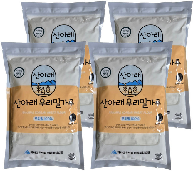 Sanarae 韓國國產小麥 鞍白小麥 低筋麵粉, 1kg, 4個