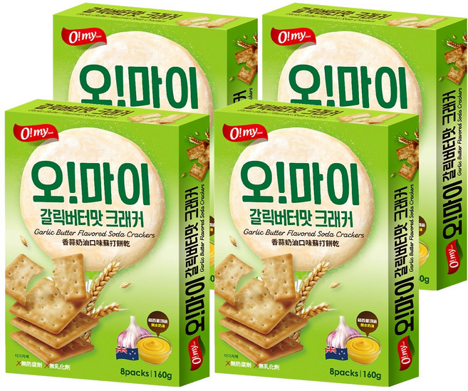 O my food 歐邁福 香蒜奶油口味蘇打餅乾, 4個, 160g