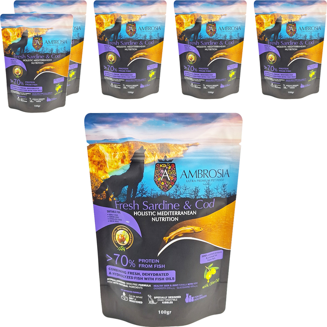AMBROSIA 安柏希雅 成犬/高齡/體控/結紮犬適用 單一肉蛋白無穀鮮肉犬糧, 6袋