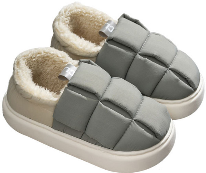 에버하우스 방한 보온 패딩 털 실내화, 그레이, 1개