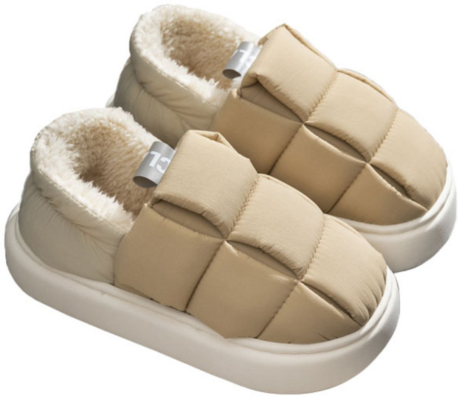 에버하우스 방한 보온 패딩 털 실내화, 카키, 1개