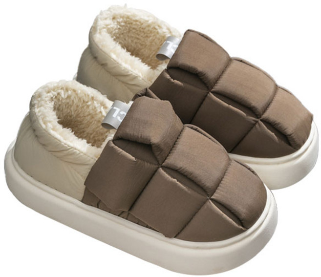 에버하우스 방한 보온 패딩 털 실내화, 커피, 1개