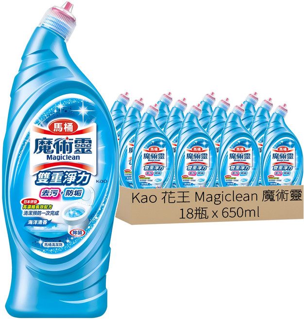 Kao 花王 Magiclean 魔術靈 台灣公司貨 雙重淨力 馬桶清潔劑 海洋清香, 650ml, 18瓶