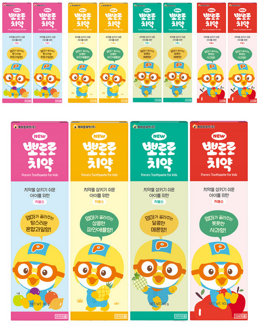 뽀로로 뉴 어린이 치약 혼합과일향 + 파인애플향 + 메론향 + 사과향 세트, 3세트