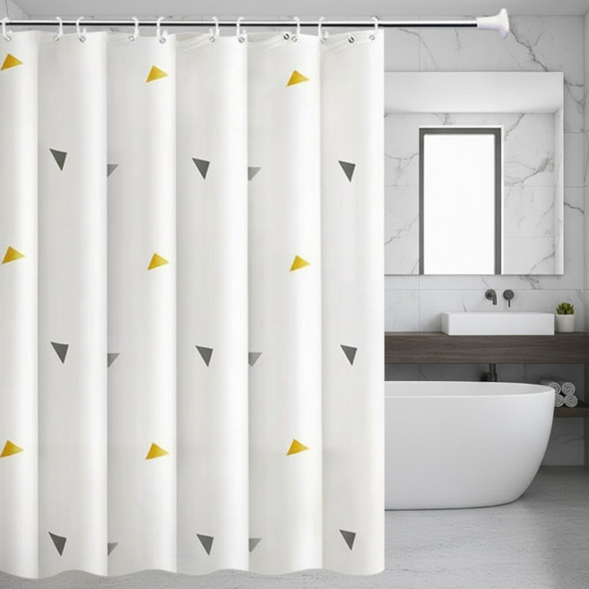 애니원픽 러블리 방수 샤워커튼 + 커튼링 세트, 옐로 트라이앵글, 1세트