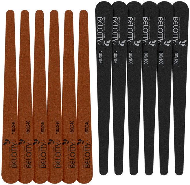 벨로티 셀프 네일케어용 프로 우드파일 12개입, 브라운 + 블랙, 1세트