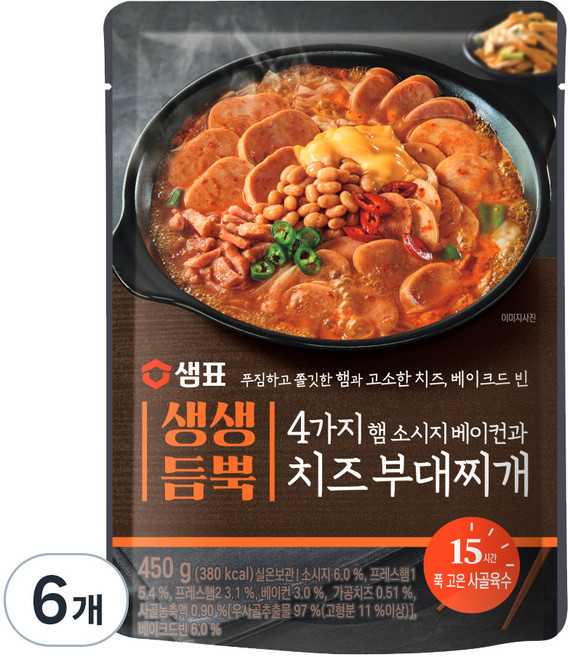샘표 생생듬뿍 4가지 햄 소시지 베이컨과 치즈 부대찌개, 450g, 6개