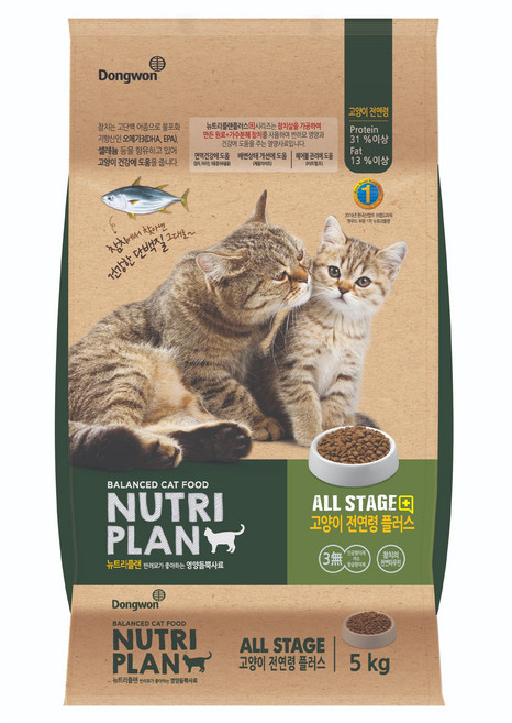 동원뉴트리플랜 전연령 고양이 플러스 건식사료, 참치, 5kg, 1개