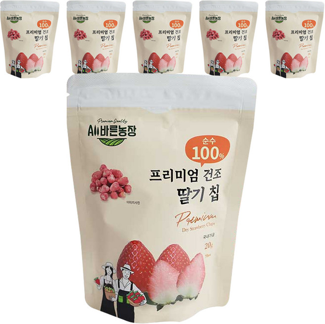 All바른농장 프리미엄 동결건조과일 딸기 칩, 20g, 6개