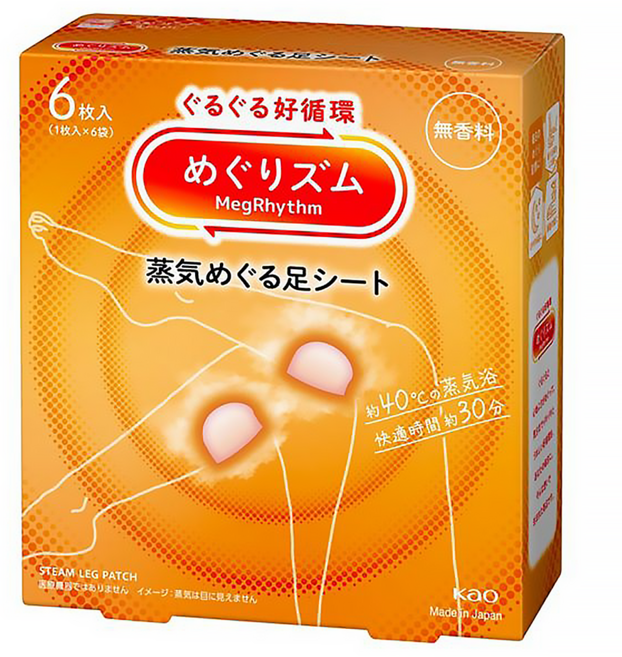 Kao 花王 MegRhythm 美舒律 蒸氣溫熱足貼 無香味, 6入, 1盒