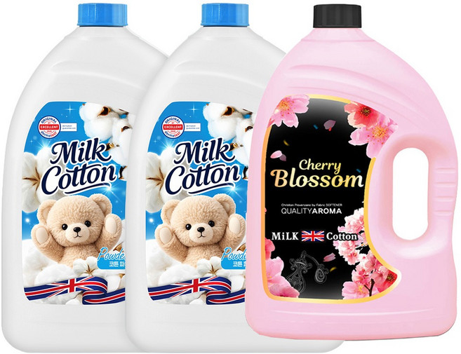 MiLKCotton 섬유유연제 코튼 파우더 본품 3.06L 2p + 섬유유연제 체리블라썸 3.06L 세트, 1세트