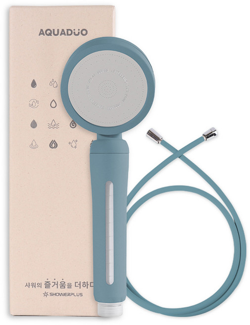 아쿠아듀오 블라썸 필터 샤워기+ PVC 샤워호스 1.5M, 1개, 하와이안블루