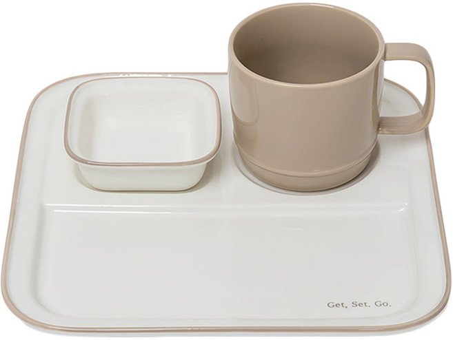 SSUEIM 倫敦早午餐陶瓷餐具組 暖灰色, 分隔方盤 + 馬克杯 + 小方形盤, 1組