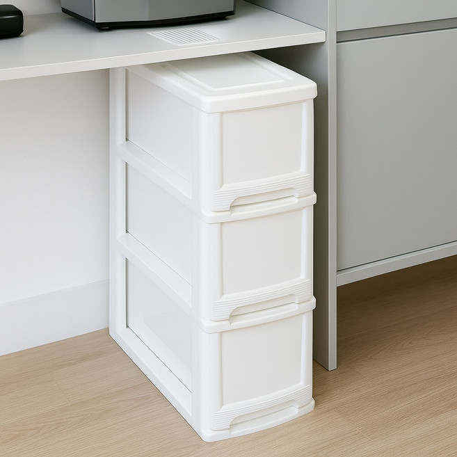 보노하우스 모던 틈새 슬림 서랍장 3단, 화이트, 1개