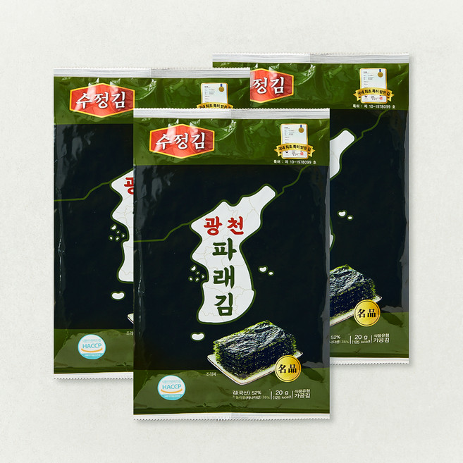 수정김 광천 파래김, 20g, 3개, 1개입