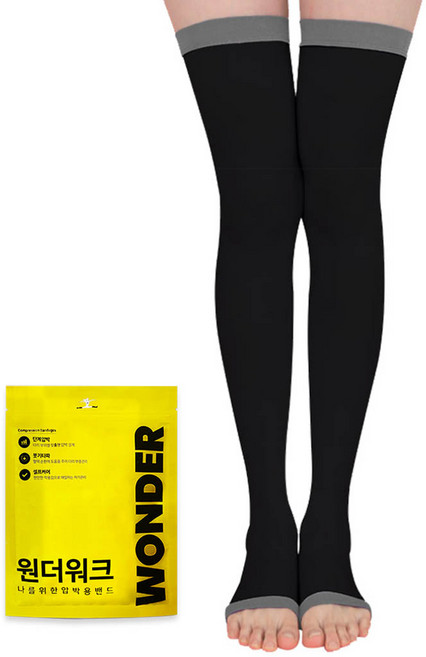 원더워크 수면 압박스타킹 허벅지형 블랙, 1개