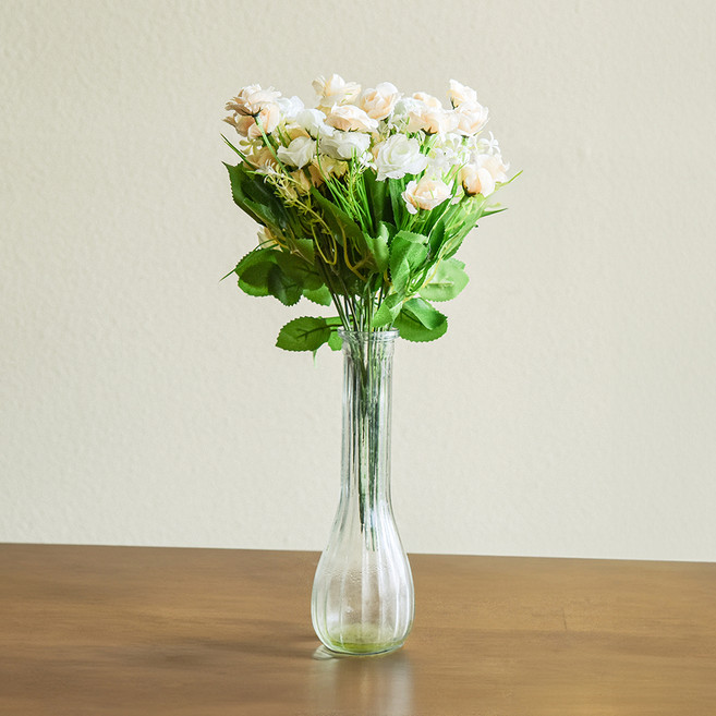 앙플랜트 조화 장미 성묘 부쉬 꽃다발 15p, 화이트, 3개